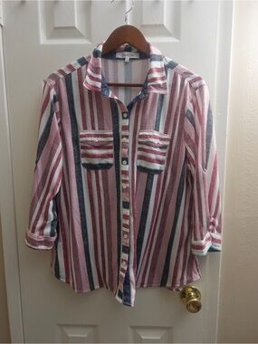 Eden & Olivia Pink and Navy Striped Button-Down Shirt